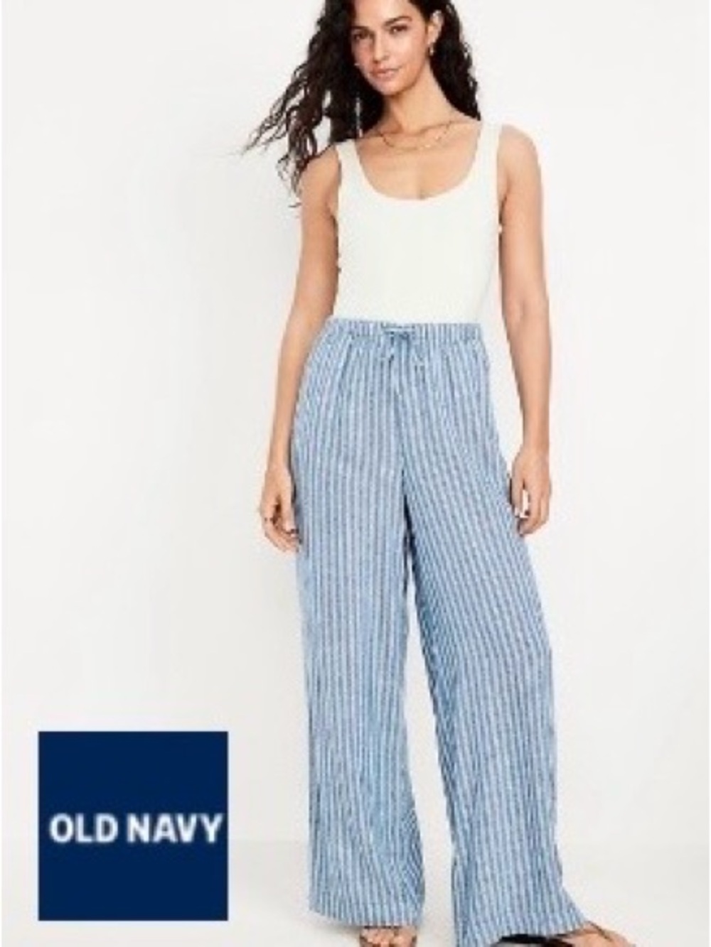 Old Navy Blue & White Striped Wide-Leg Pants